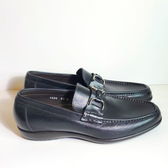 Santoni Black Leather Bit Trimmed Buckle Loafers Men's - FCM25